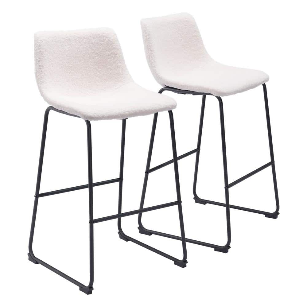 ZUO Smart Ivory 100% Polyurethane 21.3 in D x 19.7 in. W x 39.4 in. H Low Back Wood Frame Bar Chair Set - (Set of 2), Ivory/ Black -  Zuo Modern, 109653