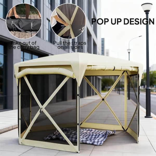 11 ft. x 11 ft. Beige Pop Up Tent with Removable Roof Cover