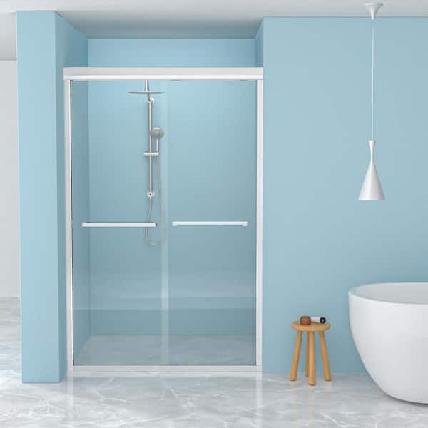 48-48 4/5 in. W x 76 in. H Double Sliding Framed Shower Door in Chrome with Clear Glass