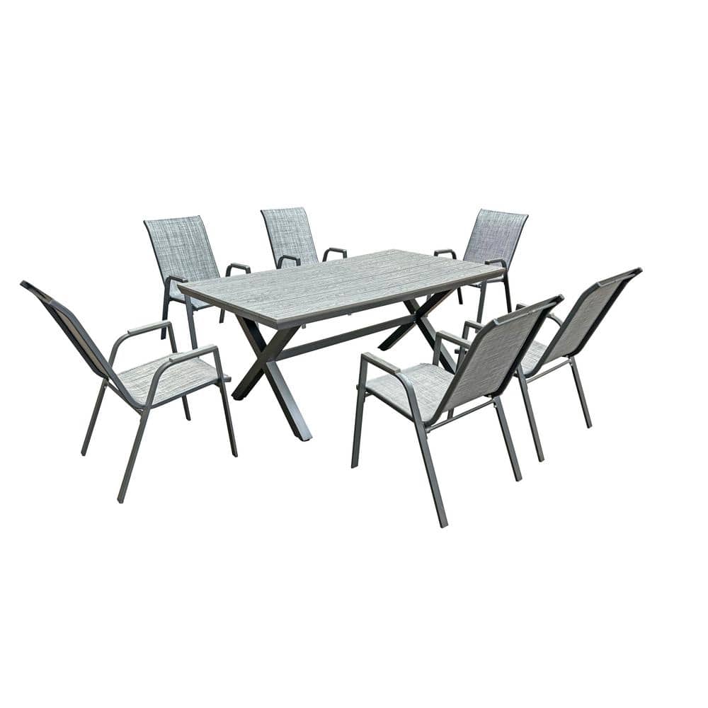 7 Piece Gray Outdoor Dining Chairs and Table Set