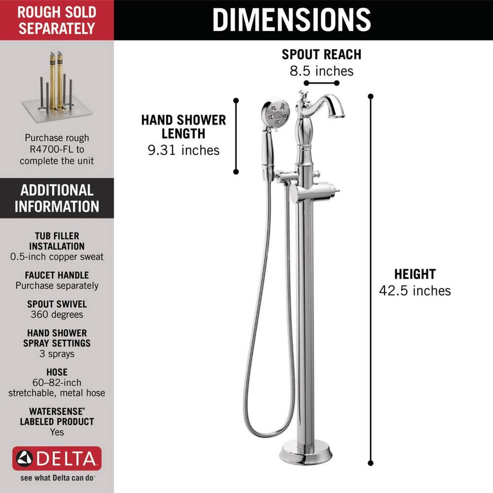 Cassidy Chrome Floor Mounted Tub Faucet with Handshower