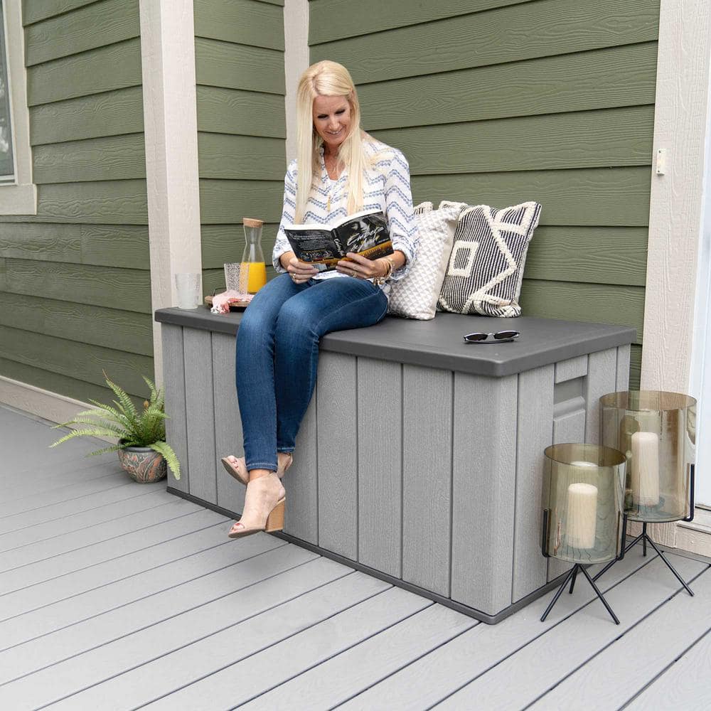 Gray Lockable Resin Deck Box and Bench 150 Gallon