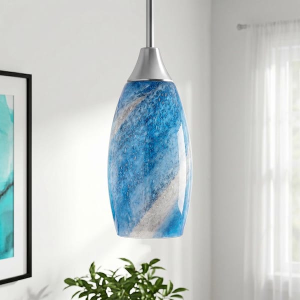 EDISHINE 60 -Watt 1 Light Dark Blue Adjustable Rods Medium Pendant