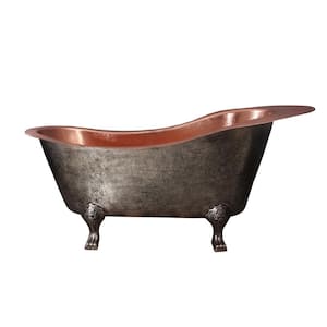 Naples 73 in. Copper Slipper Clawfoot Non-Whirlpool Bathtub with Overflow Hole on Left Side in Antique Copper