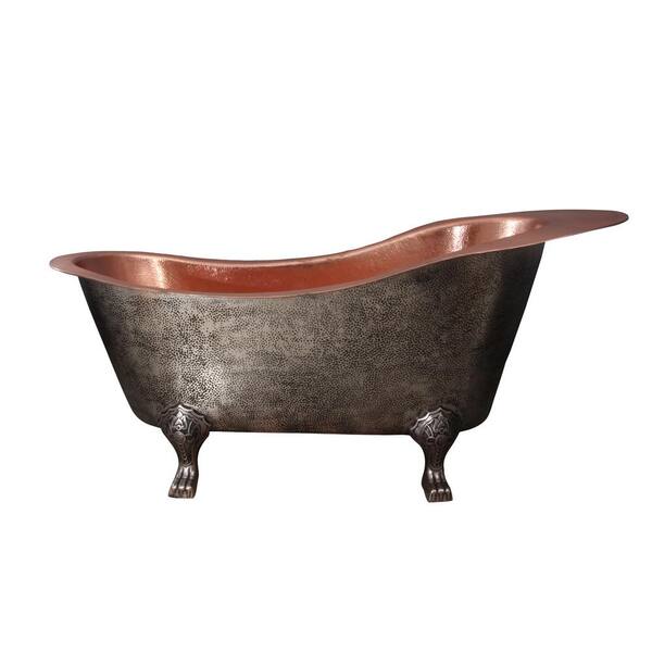 Barclay Products Naples 73 in. Copper Slipper Clawfoot Non-Whirlpool Bathtub with Overflow Hole on Right Side in Antique Copper