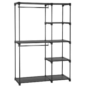 Black Metal Garment Clothes Rack Double Rods 44 in. W x 65 in. H