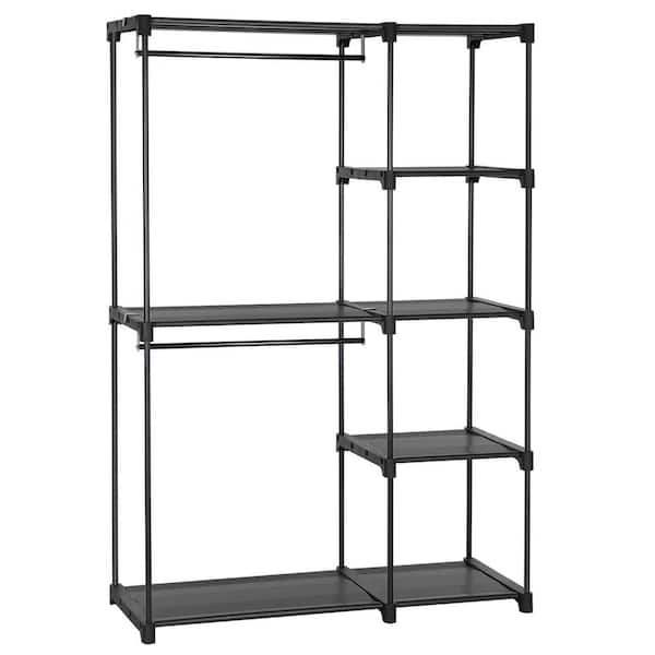 Unbranded Black Metal Garment Clothes Rack Double Rods 44 in. W x 65 in. H