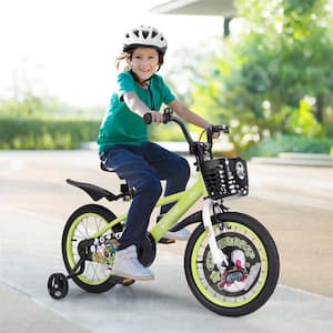 16 in. Kid's Bike for  4-Years to 7-Years Old with Height-Adjustable Handlebar and Saddle Handbrake Green