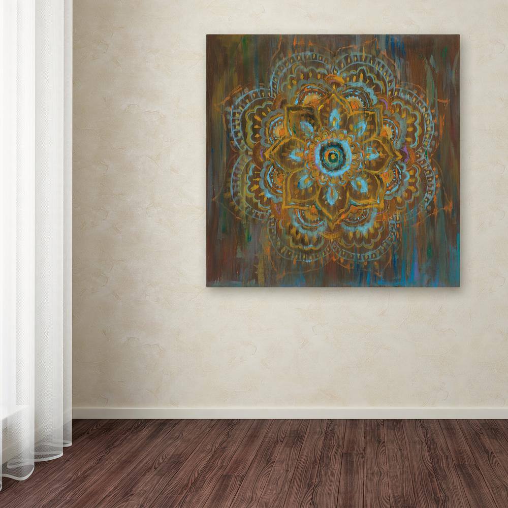 Danhui Nai 18"x18" Abstract Teal and Orange Canvas Wall Art