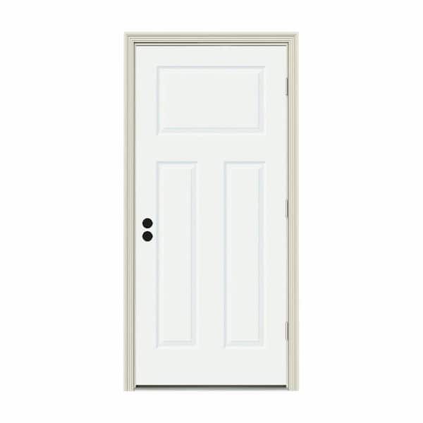 JELD-WEN 32 in. x 80 in. 3-Panel Craftsman White Painted Steel Prehung Left-Hand Outswing Front Door w/Brickmould