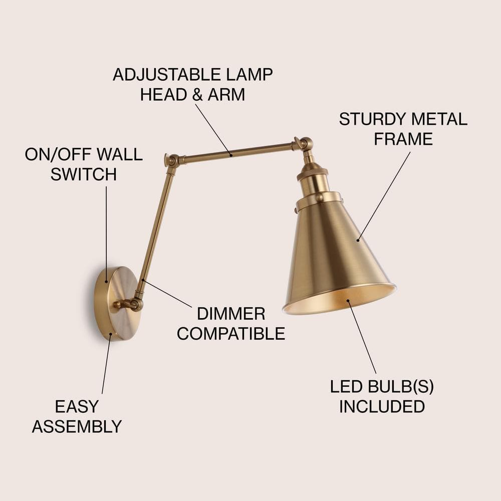 Brass Gold Adjustable Arm LED Wall Sconce