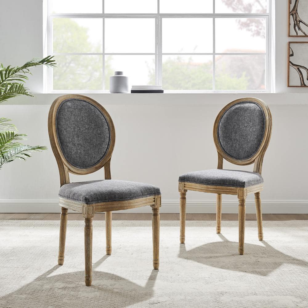 Dark Natural Brown Upholstered Oval Back Side Chair Set