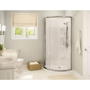 Cyrene 34 in. W. x 34 in. x 76 in. Corner Acrylic Center Drain Shower Stall/Kit in White with Clear glass in Matte Black