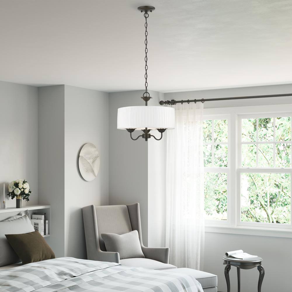 Edinburgh English Bronze 3-Light Drum Pendant with Off-White Shade