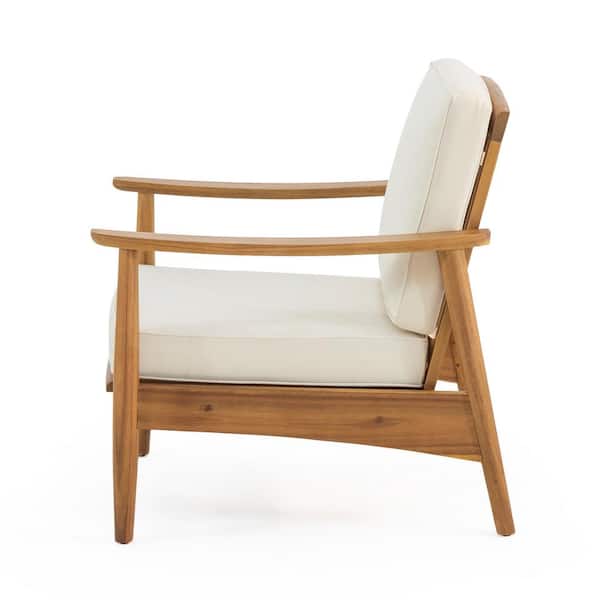 Willowbrook Teak Brown Removable Cushions Wood Outdoor Patio Lounge Chair with Beige Cushions (2-Pack)