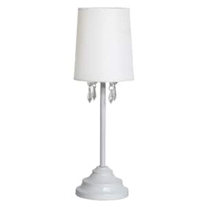16.62 in. White Table Lamp with Fabric Shade and Hanging Acrylic Beads