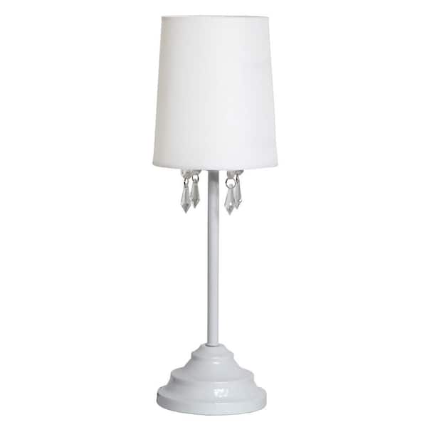 Simple Designs 16.62 in. White Table Lamp with Fabric Shade and Hanging Acrylic Beads