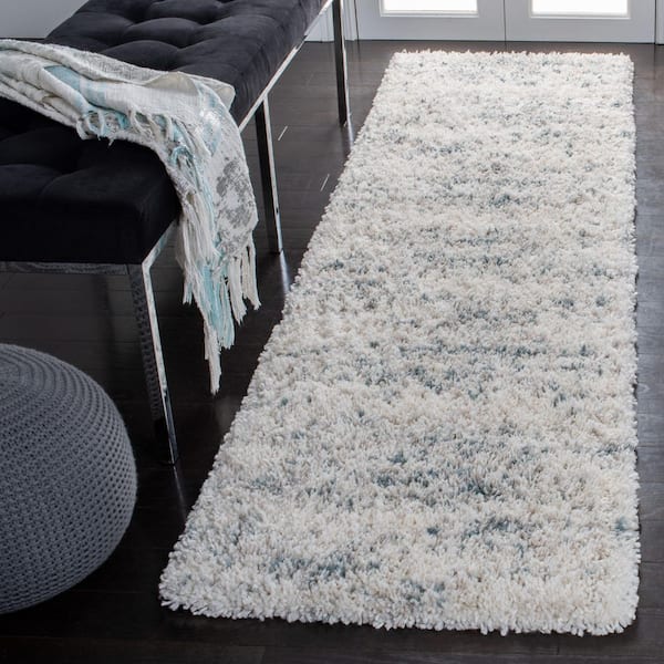 Fontana Shag 2 ft. x 10 ft. Ivory/Teal Striped Distressed Runner Rug
