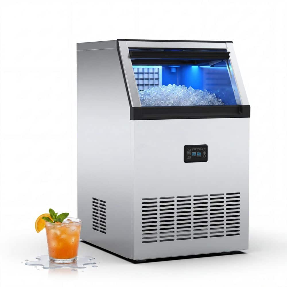 16.93 in. Commercial Ice Maker160lbs./24 H Freestanding Stainless Steel Ice Maker, Full Size Ice Cubes, w/40lbs. Storage