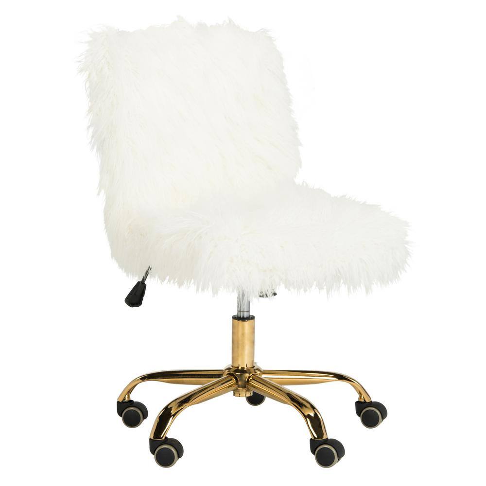 26'' White and Gold Faux Sheepskin Transitional Swivel Task Chair