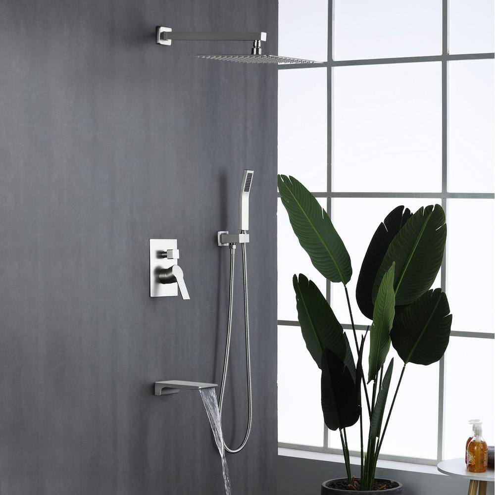 Brushed Nickel 10" Rain Shower Faucet Set with Handheld