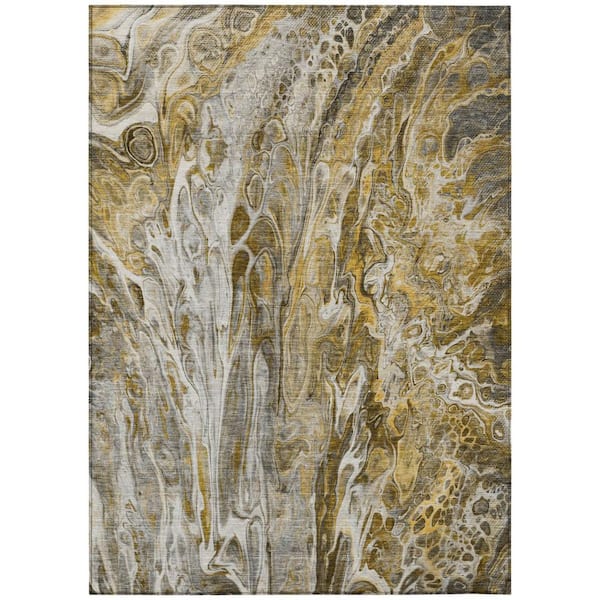 HomeRoots Brown, Taupe, Gold 5 ft. x 8 ft. Woven Abstract Polyester Rectangle Indoor / Outdoor Area Rug