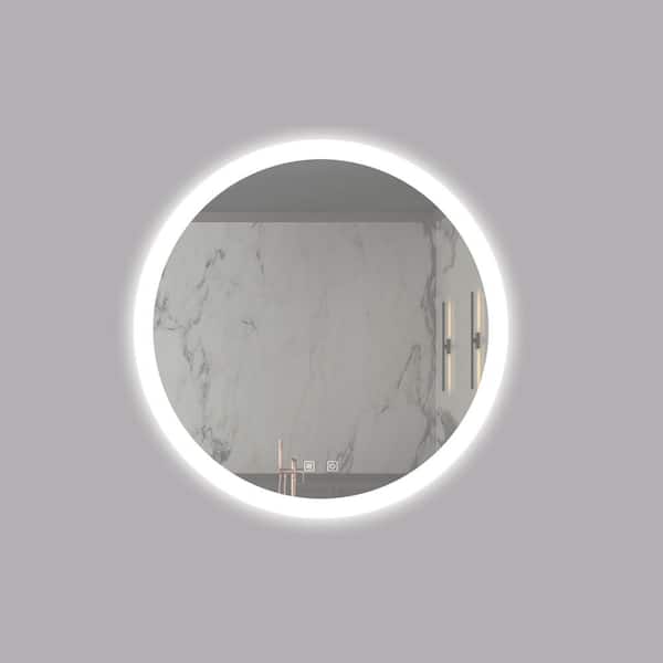 24 in. W x 24 in. D x 1.38 in. H Round LED Framed Wall Mounted Anti-Fog Bathroom Vanity Mirror, 3-Color Dimmable Lights