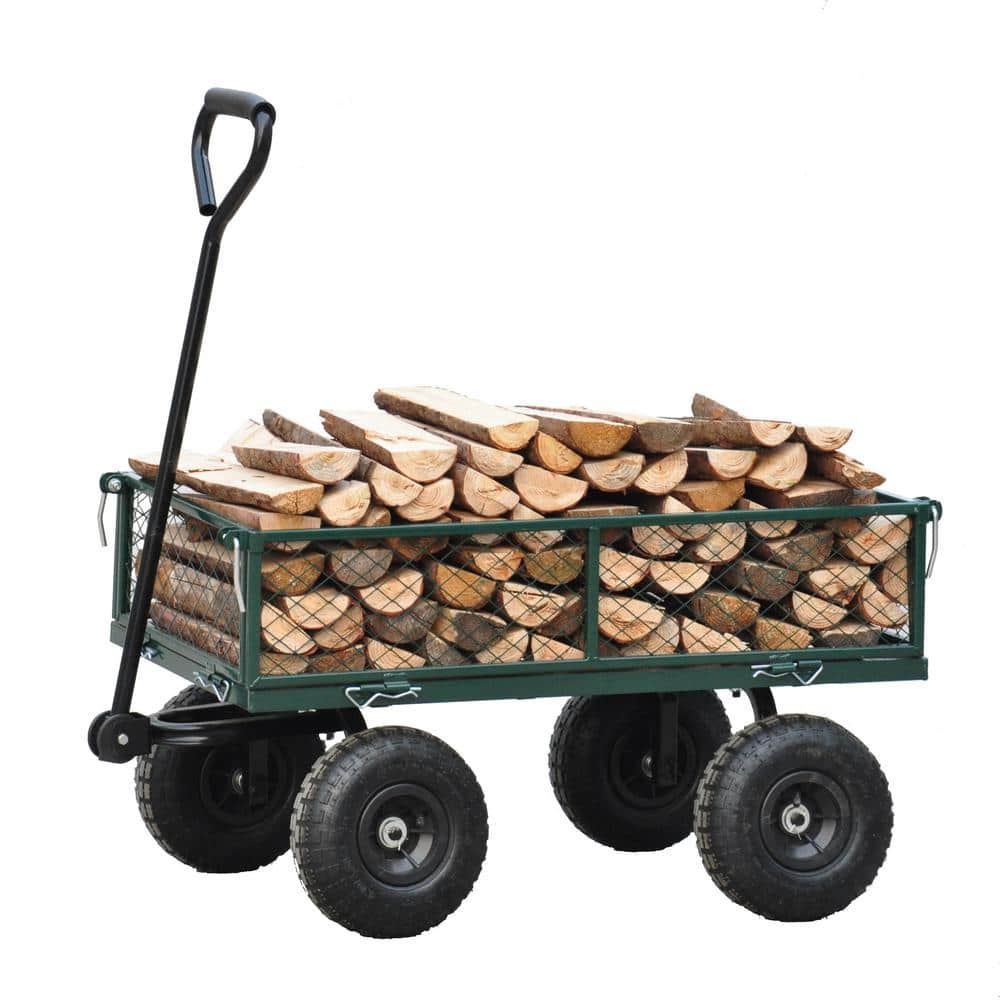 4 cu. ft. Green Metal Wagon Cart Garden Cart