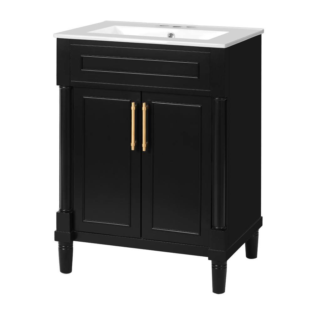 24 in. W x 18.18 in. D x 34.95 in. H Freestanding Bath Vanity in Black with White Ceramic Top price history on PriceWatchPro