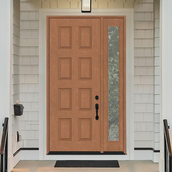 Regency 51 in. x 96 in. 8-Panel LHIS AutumnWheat Stain Mahogany Fiberglass Prehung Front Door w/12in.Sidelite