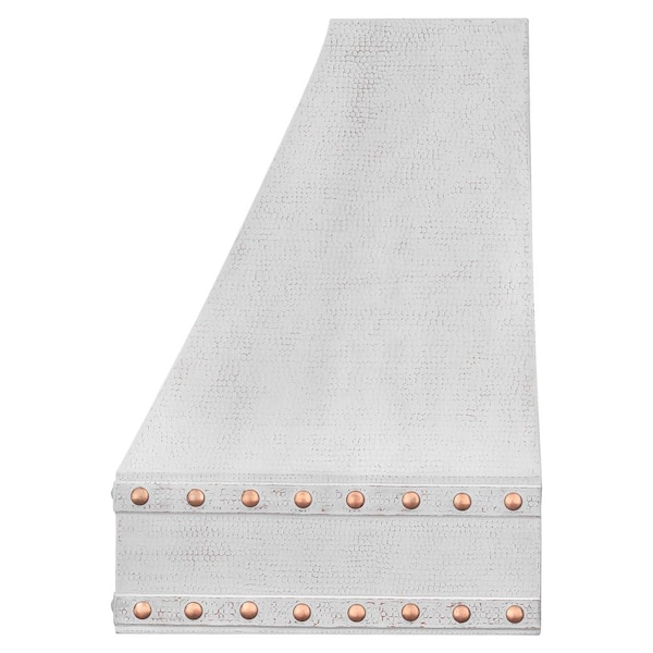 36 in. 1250 CFM Hammered Copper Ducted Wall Mounted Correa Range Hood in Glazed White with Slim Baffle Filters