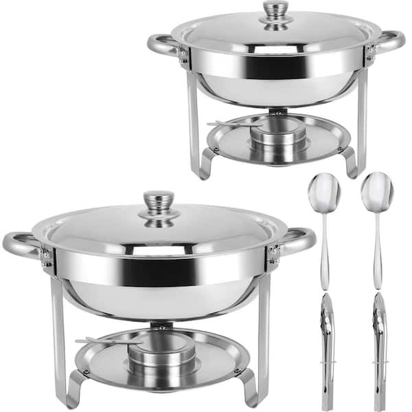 Anqtovp 6 qt. Chafing Dish Set 2 Pack Silver Stainless Steel Buffet Warmer with Lids Space Saving Easy Assembly Accessories