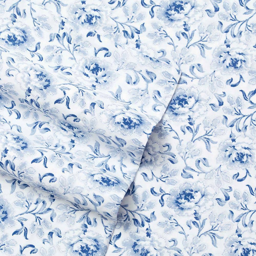 Laura Ashley Blue Floral Cotton Sateen Standard Pillowcase Pair