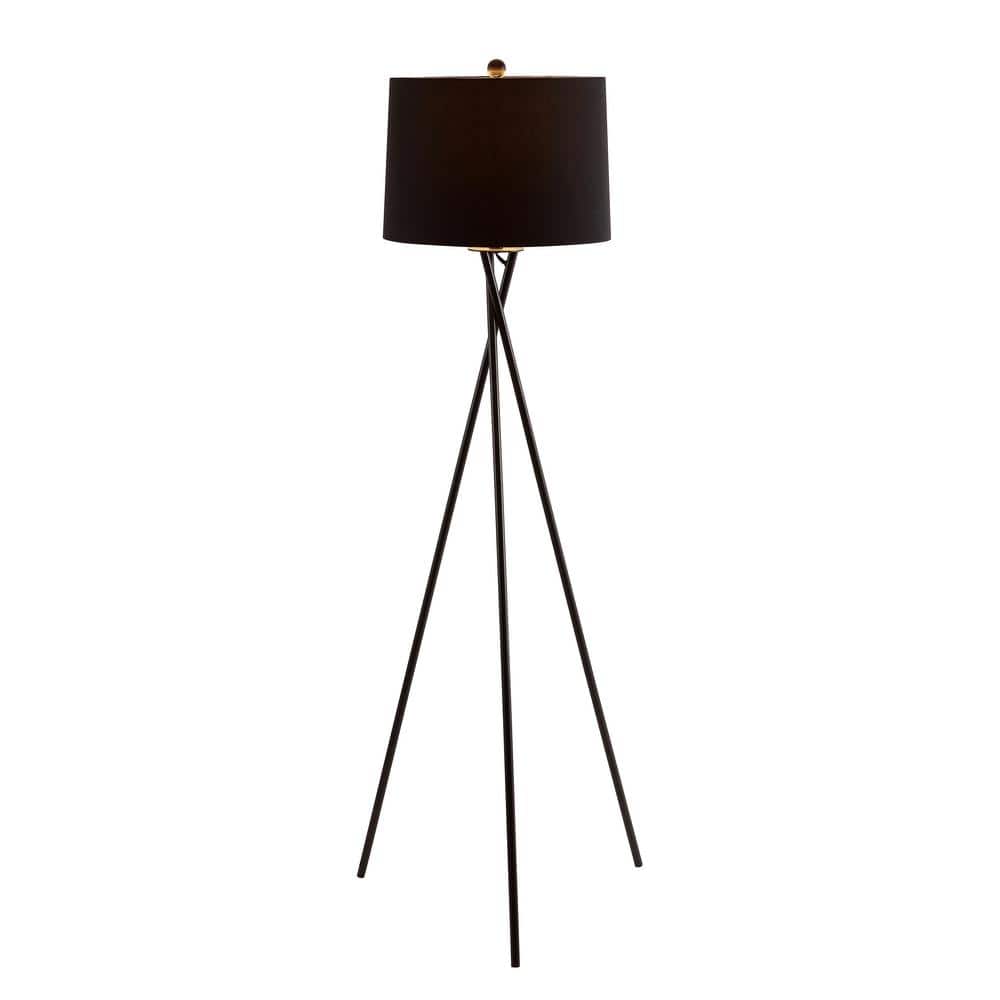 Sleek Tripod 61.5'' Black Floor Lamp with Cotton Shade