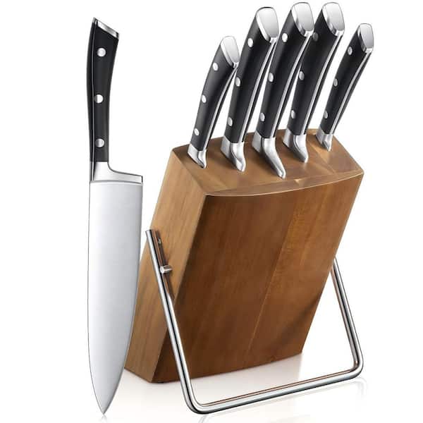 6-Piece Small Kitchen Knife Set with Block, German Stainless Steel Knives Set for Kitchen, Brown