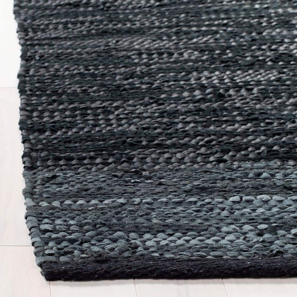 Handmade Black and Grey Leather 6' x 9' Area Rug