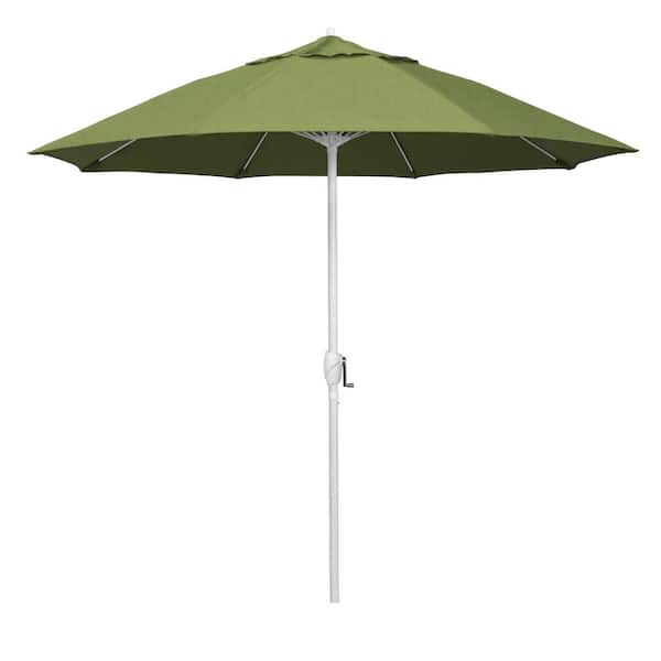 California Umbrella 9 ft. Matted White Aluminum Market Patio Umbrella Fiberglass Ribs and Auto Tilt in Spectrum Cilantro Sunbrella
