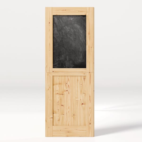 30 in. x 80 in. Light Brown, Natural Textured Wood Primed Interior Dutch Door, Half Chalkboard Split Door Slab