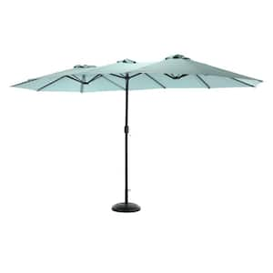 14.8 ft. Steel Double Sided Market Rectangular Large Patio Umbrella with Crank in Light Green