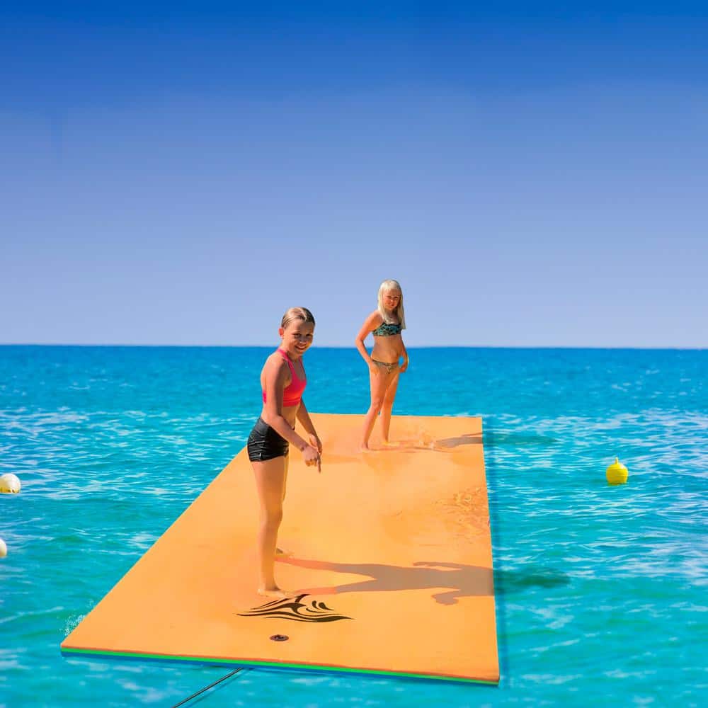 Orange 15 ft. x 6 ft. Vinyl Foam Floating Floats 3-Layer XPE Water Pad for Adults Outdoor Water Activities