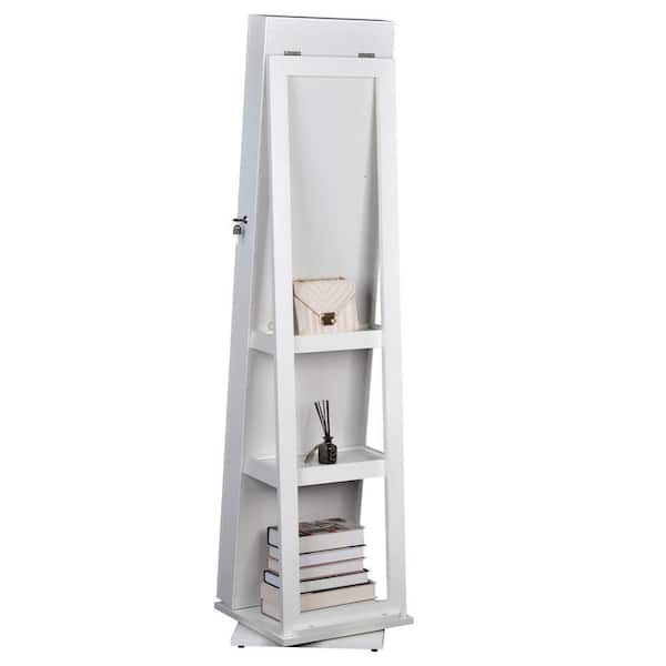 White Jewelry Cabinet Standing, 360° Rotating Jewelry Armoire
