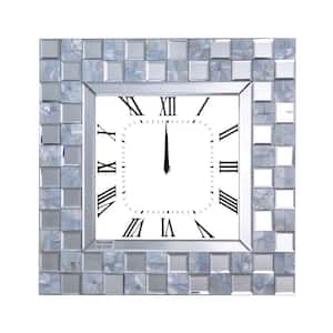Silver Mirrored Wall Clock with Checkered Pattern