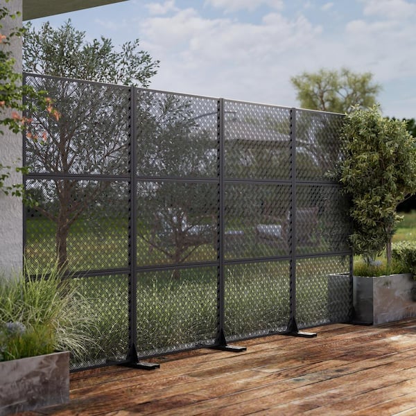 Dovelina 72 in. Jason Metal Outdoor Garden Fence Privacy Screen Garden Screen Panels in Black