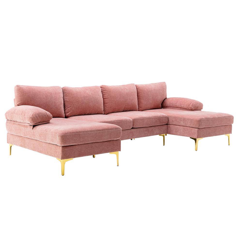 GOSALMON 110.63 in. Wide Rolled Arm Fabric Modern U Shaped Sofa in Pink, Accent Living Room Sofa -  W395S00008NYY