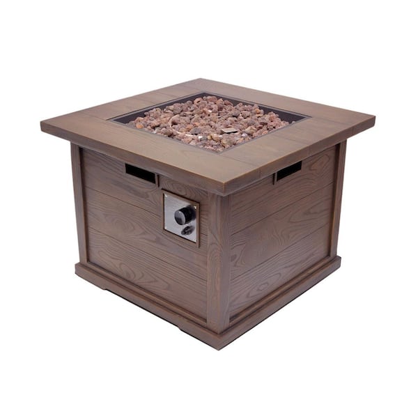 32 in. Outdoor 40000 Btu Square Gas Burning MgO Patio Fire Pit with Wood Pattern in Brown