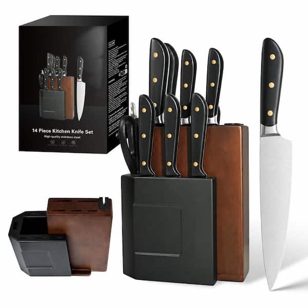 14-Piece High-Carbon Stainless Steel Dishwasher Safe Kitchen Knife Block Set with Detachable Holder
