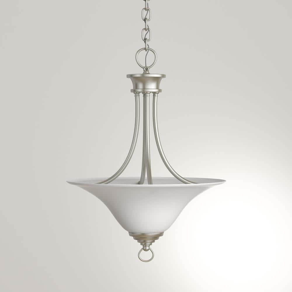 Trinity Brushed Nickel 3-Light Foyer Pendant with Etched Glass Shade