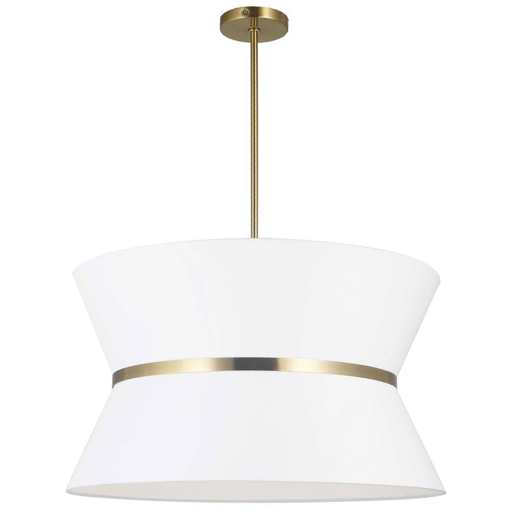 Caterine 4-Light Gold Shaded Pendant Light with White Fabric Shade