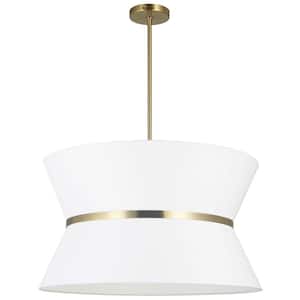 Caterine 4-Light Gold Shaded Pendant Light with White Fabric Shade