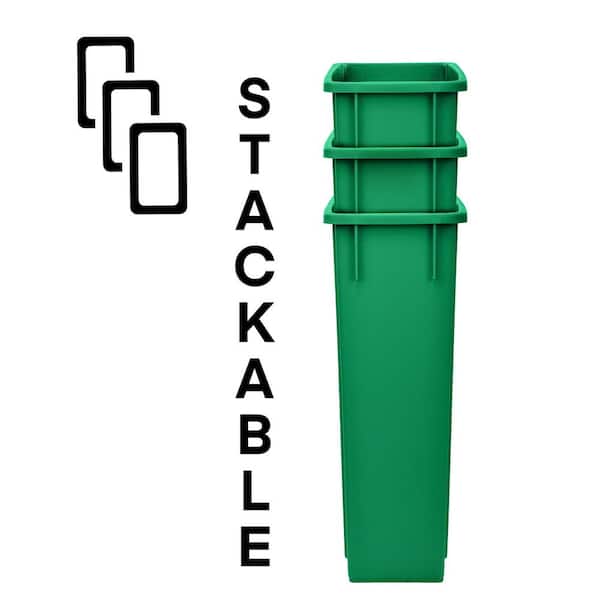 23 Gal. Green Vented Commercial Slim Recycling Bin Trash Can and Dolly (3-Pack)